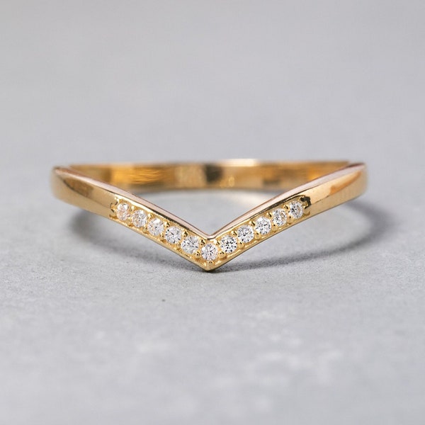 Anillo V de oro macizo de 14K, Anillo V de plata de ley 925, Anillo Chevron, Anillo curvo, Regalo del Día de la Madre, Regalo del Día de San Valentín, Regalo de Navidad