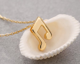 14k Solid Gold Music Note Charm Necklace, 925 Sterling zilveren muzieknoot hanger voor muzikanten, minimalistische ketting, muzieknoot ketting