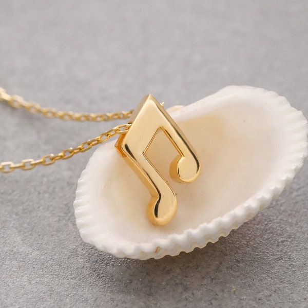 14k Solid Gold Music Note Charm Necklace, 925 Sterling Silver Music Note Pendant for Musicians, Minimalist Necklace, Musical Note Necklace