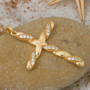 14K Solid Gold Cross Necklace, 925 Sterling Silver Cross Necklace, Religious Necklace, Mother&#39;s Day Gift, Christmas Gift, Graduation Gift