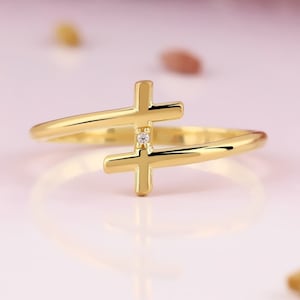 Elegant Cross Ring, 14K Solid Gold Cross Ring, 925 Sterling Silver Cross Ring, Christmas Gift, Valentine&#39;s Day Gift, Mother&#39;s Day Gift