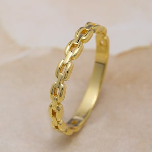 14K Solid Gold Chain Shaped Ring, 925 Sterling Silver Chain Shape Ring, Unique Gold Chain Ring, Chain Ring, Handmade Gold Ring, Anxiety ring