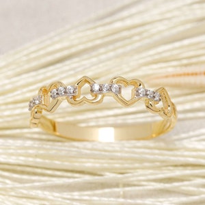 14k solid gold heart chain ring, heart ring, 14K Minimalist Ring, silver chain ring, christmas gift, Gift For Her