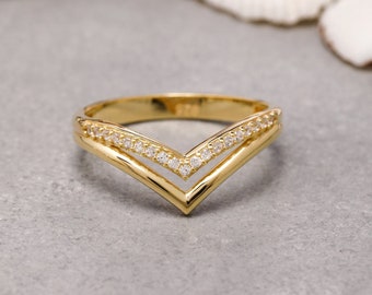 Anillo V de oro macizo de 14K, Anillo V de plata de ley 925, Anillo Chevron, Anillo curvo, Regalo del Día de la Madre, Regalo del Día de San Valentín, Regalo de Navidad