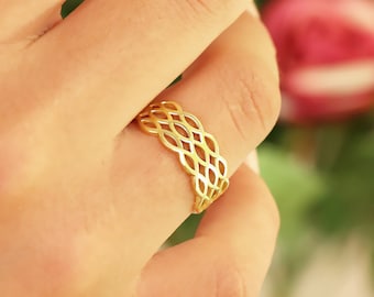 14K Solid Gold Braid Ring,  Triple Braid Wedding Ring, Mother Gift, Valentine's Day Gift, Christmas Gift