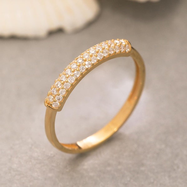 Minimalistischer Pave Dome Ring, 14K Solid Gold Dome Ring, 925 Sterling Silber Dome Ring, Stapelbarer Ring, Valentinstag Geschenk, Muttertagsgeschenk