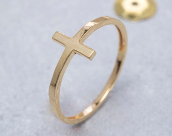 Elegant Cross Ring, 14K Solid Gold Cross Ring, 925 Sterling Silver Cross Ring, Christmas Gift, Valentine's Day Gift, Mother's Day Gift