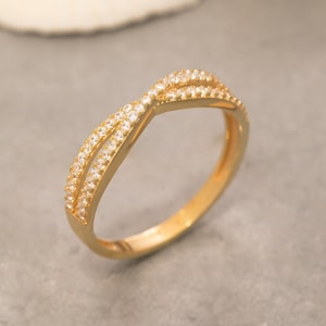 14K Solid Gold Criss Cross Ring, Sterling Silver Criss Cross Ring, Dainty Ring, Stackable Rings, Valentine's Day Gift, Mother's Day Gift