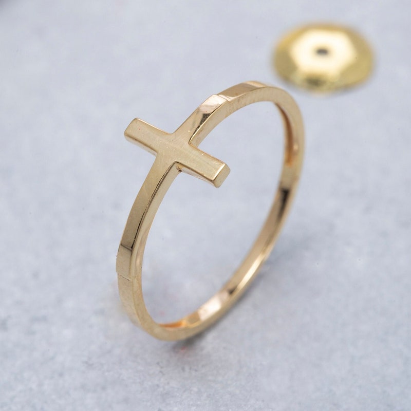 Elegant Cross Ring, 14K Solid Gold Cross Ring, 925 Sterling Silver Cross Ring, Christmas Gift, Valentine's Day Gift, Mother's Day Gift