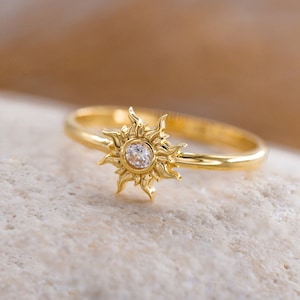 14K Solid Gold Sun Ring, Sterling Silver Sun Ring, Birthstone Ring, Minimalist Ring, Mother's Day Gift, Valentine's Day Gift, Christmas Gift image 2