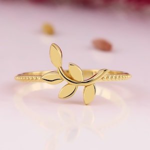 14K Solid Gold Leaf Ring, 925 Sterling Silver Leaf Ring, Handmade Nature Jewelry, Mother&#39;s Day Gift, Valentine&#39;s Day Gift, Christmas Gift