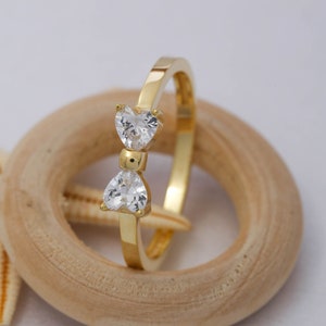 14K Solid Gold Heart Ribbon Ring, 925 Sterling Silver Heart Ribbon Ring, Heart Solitaire Ring, Valentine's Day Gift, Christmas Gift
