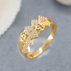 Anel de coração de quinceanera, anel de coração de ouro maciço 14K de 15 anos, anel de coração de prata esterlina 925 de 15 anos, presente de aniversário de 15 anos para meninas