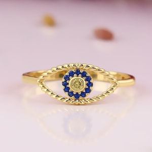 14K Solid Gold Evil Eye Ring, 925 Sterling Silver Evil Eye Ring, Protection Ring, Mother&#39;s Day Gift, Valentine&#39;s Day Gift, Christmas Gift