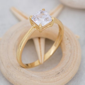 14K Solid Gold Square Stone Solitaire Ring, 925 Sterling Silver Square Stone Solitaire Ring, 6x6 mm Square Stone Solitaire, Gift for Her