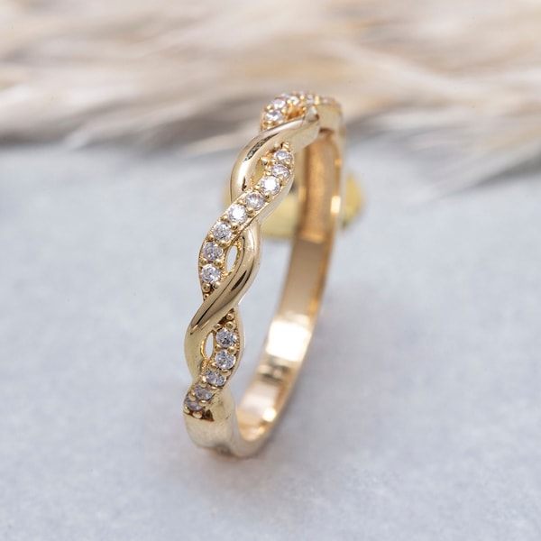 Anillo trenzado de oro macizo de 14 quilates, anillo trenzado de plata de ley 925, anillo tejido infinito, anillo para mujer, regalo de San Valentín, regalo del Día de la Madre
