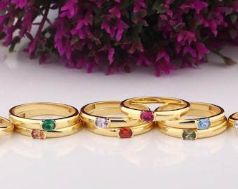Anillo de piedra natal de oro macizo de 14 quilates, anillo de piedra natal de plata de ley 925, anillo minimalista, regalo para el Día de la Madre, regalo para San Valentín, regalo de Navidad.