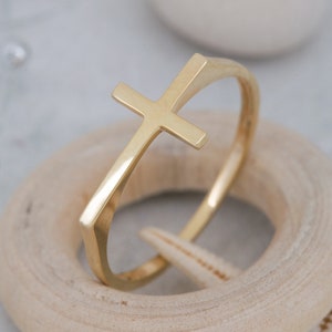 14K Solid Gold Plain Cross Ring, 925 Sterling Silver Plain Cross Ring, Handmade Ring, Christmas Gift, Valentine's Day Gift, Mother's Day Git