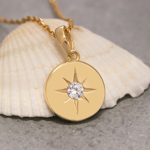 14K Solid Gold Polaris Signet Necklace, 925 Sterling Silver Polaris Signet Necklace, Mother's Day Gift, Valentine's Day Gift