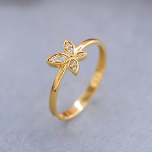 14K Solid Gold Butterfly Ring, 925 Sterling Silver Butterfly Ring, Minimalist Ring, Mother&#39;s Day Gift, Valentine&#39;s Day Gift, Christmas Gift