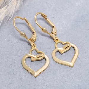 14K Solid Gold Heart Hoop Earrings, 925 Sterling Silver Heart Hoop Earrings, Real Heart Earrings, Valentine&#39;s Day Gift, Mother&#39;s Day Gift