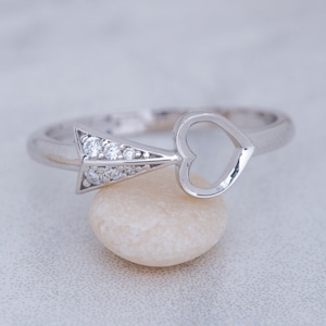 14K Solid Gold Heart and Arrow Ring, 925 Sterling Silver Heart and Arrow Ring, Handmade Arrow Ring, Valentine&#39;s Day Gift, Mother&#39;s Day Gift