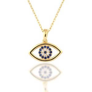 14K Solid Gold Evil Eye Necklace, 925 Sterling Silver Evil Eye Necklace, Protection Necklace, Valentine's Day, Mother's Day Gift Gift