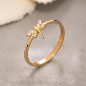 14K Solid Gold Dragonfly Ring, 925 Sterling Silver Dragonfly Ring, Dainty Ring, Minimalist Ring, Valentine's Day Gift, Mother's Day Gift