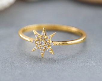 14K Solid Gold Star Ring, 925 Sterling Silver Star Ring, North Star Ring, Minimalist Star Ring, Mother's Day Gift, Valentine's Day Gift