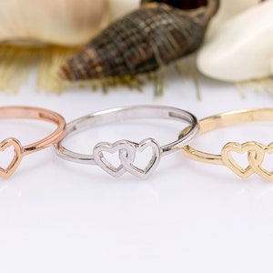 14K Solid Gold infinity Heart Ring, 925 Sterling Silver infinity Heart Ring, Double Heart Ring, Christmas Gift, Valentine's Day Gift