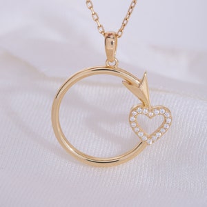 14K Solid Gold Arrow Necklace, Sterling Silver Arrow Necklace, Heart and Arrow Necklace, Valentine&#39;s Day Gift, Christmas Gift, Mother&#39;s Gift
