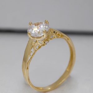 Figured Marriage Solitaire Ring, 14K Solid Gold 7 mm Solitaire Ring, 925 Sterling Silver 7 mm Solitaire Ring, Valentine&#39;s Day Gift