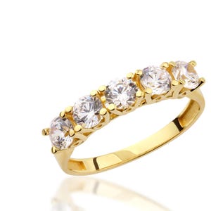14K Solid Gold Circle Five Stone Ring, Sterling Silver 5 Stone Ring, Wedding Band Ring, Moissanite Anniversary Ring for Women, Stone 4 mm