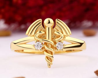 アクセサリー US MEDICAL CADUCEUS 10K RING/11,55 Caduceus First Aid Ring *10k/14k/18k White, Yellow, Rose
