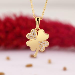 14K Solid Gold Clover Necklace, 925 Sterling Silver Clover Necklace, 4 Four Leaf Clover Necklace, Elegant Flower Neclace, Mother&#39;s Day Gift