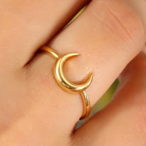 Anello a forma di luna in oro massiccio 14 carati, argento sterling, anello delicato, anello a forma di corno, impilabile, gioielli con pianeti, mezzaluna, anello a mezzaluna, regalo di San Valentino
