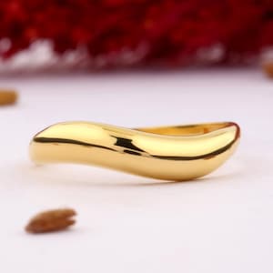 14K Solid Gold Curved Dome Ring, 925 Sterling Silver Curved Dome Ring, Stackable Ring, Handmade, Mother's Day Gift, Valentine's Day Gift