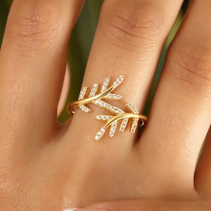 14K Solid Gold Olive Leaf Ring, 925 Sterling Silver Olive Leaf Ring, Nature Ring, Mother's Day Gift, Valentine's Day Gift, Christmas Gift