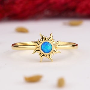 Anello con sole in oro massiccio 14 carati e opale, anello con sole in argento sterling 925 e opale, anello minimalista, regalo per la festa della mamma, regalo per San Valentino, regalo di Natale