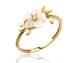 14K Solid Gold Magnolia Flower Ring, 925 Sterling Silver Magnolia Flower Ring, Leaf Ring, Dainty Ring, Mother&#39;s Day Gift, Christmas Gift
