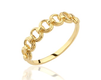 14K Solid Gold Kettenring, Sterling Silber Kettenring, Minimalistischer Ring, Zierliche Kettenring, Muttertagsgeschenk, Weihnachtsgeschenk, Geschenk für Sie