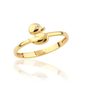 14K massief gouden eendring, sterlingzilveren eendring, minimalistische ring, dierensieraden, Moederdagcadeau, Valentijnsdagcadeau, kerstcadeau