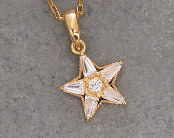 14K Solid Gold Star Necklace, Sterling Silver Star Necklace, Minimalist Necklace, CZ Stone Necklace, Mother's Day Gift, Valentine's Day Gift