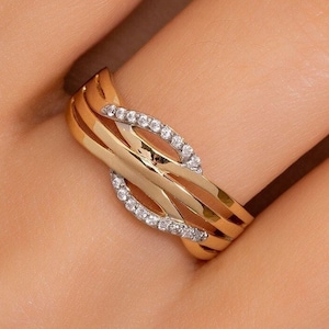 14K Solid Gold 2 Tone Ring, 925 Sterling Silver 2 Tone Ring, CZ Stone Ring, Women&#39;s Jewelry Ring, Christmas Gift, Valentine&#39;s Day Gift