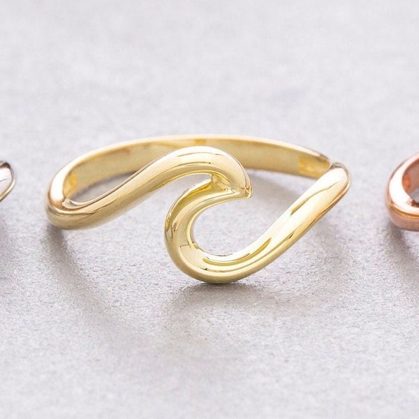 Anello a onda in oro massiccio 14K, anello a onda in argento sterling 925, anello a onda delicato, impilabile, anello minimalista, regalo per la festa della mamma, regalo di San Valentino