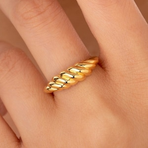 14K Solid Gold Dome Croissant Ring, Sterling Silver Dome Croissant Ring, Dome Ring, Mother's Day Gift, Valentine's Day Gift, Christmas Gift
