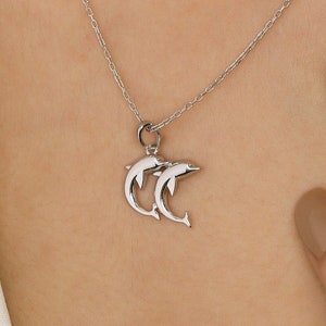 14K Solid Gold Dolphin Necklace, 925 Sterling Silver Dolphin Necklace, Dolphin Pendant Nautical Charm, Christmas Gift, Gift for