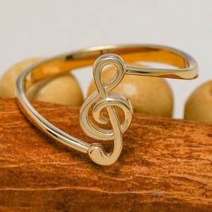 14K massief gouden solsleutelring, 925 sterlingzilveren solsleutelring, muzieknootring, elegante muzieknootring, Valentijnsdagcadeau