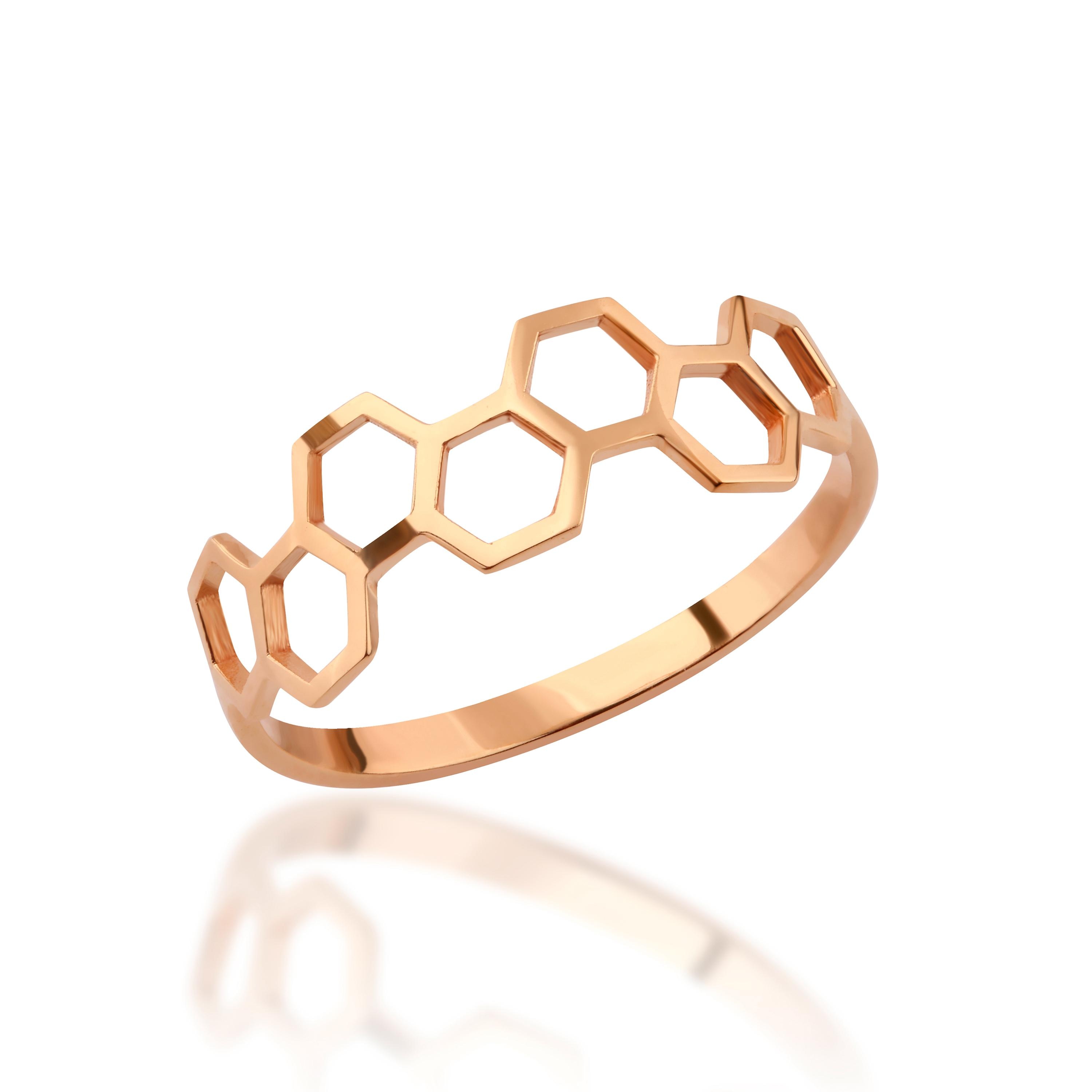 14K Solid Gold Honeycomb Ring, 925 Sterling Silver Honeycomb Ring
