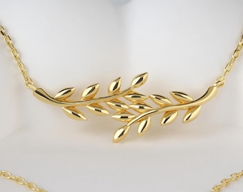 14K Solid Gold Olive Leaf Necklace, 925 Sterling Silver Olive Leaf Necklace, Gift Peace Symbol, Olive Branch Necklace, Mother&#39;s Day Gift